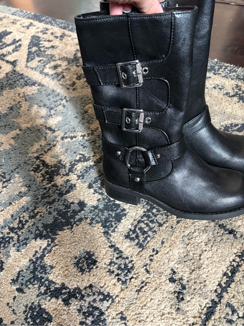 art class Black Buckle Mid-Calf Moto Boots